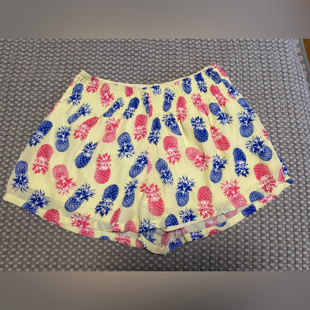 Yellow Small Shorts with Pink and Blue Pineapples